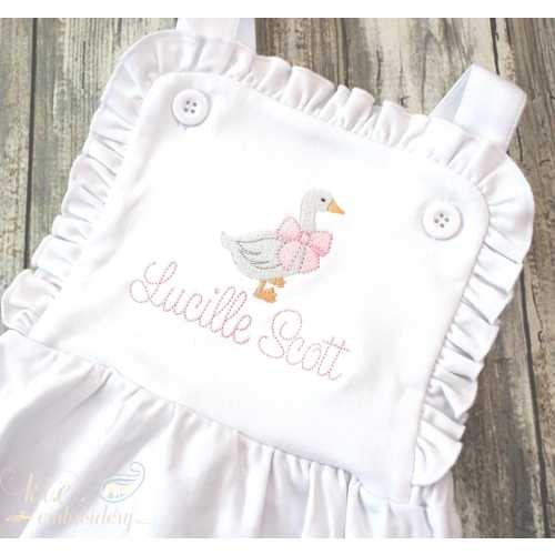 Girls' Embroidered Monogrammed Sunsuit / Ruffle Sunsuit / Baby Girls' Sunsuit / Monogrammed / Girls' Sun Bubble / Goose / Zoo
