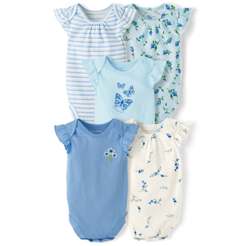 Baby Girls Floral Bodysuit 5-Pack - Blue