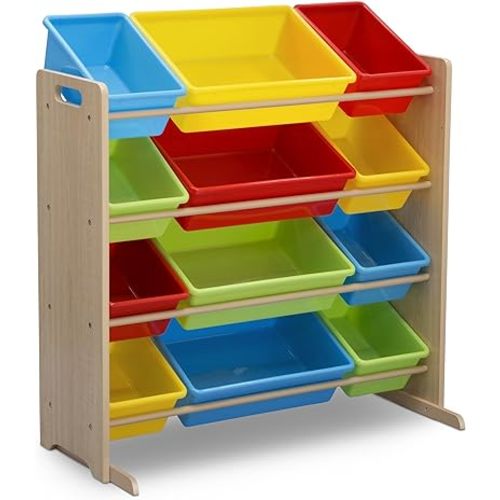Delta Children Kids Toy Storage Organizer with 12 Plastic Bins - Greenguard Gold Certified, Natural/Primary