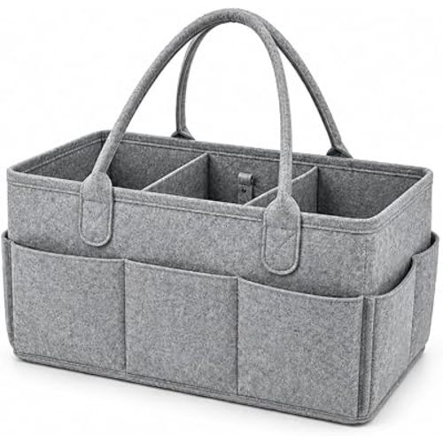 Diaper Caddy Organizer, Portable Baby Diaper Organizer for Changing Table, Nursery Storage Basket for Diapers, Wipes & Baby Essentials, Grey, 15 x 9 x 7 in