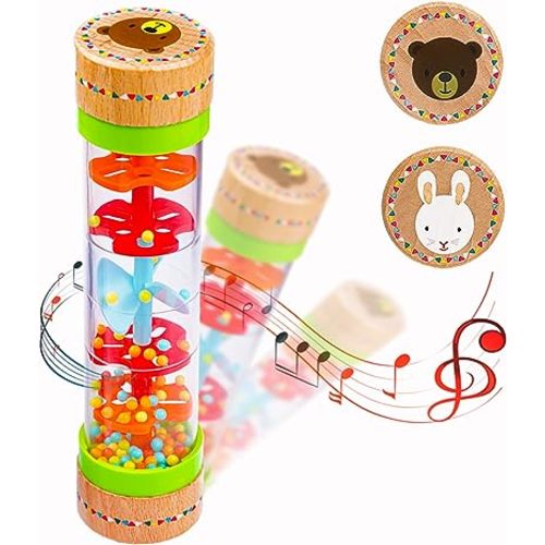 BIUWING Rainmaker Rain Sticks, Mini Wooden Musical Shake, Beaded Raindrops - Turn Over and Watch The Colorful Beads Flow Down The Tube as It Creates The Soothing Sound of Rain