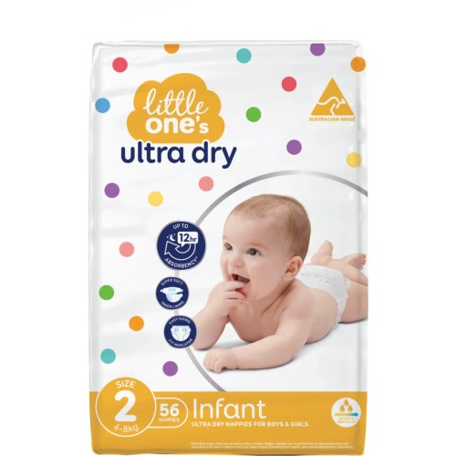 Little Ones Ultra Dry Nappy Size 2 (4-8kg) Infant 56 Pack