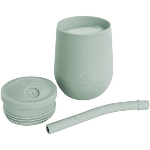 ez pz Mini Cup + Straw Training System - 100% Silicone Training Cup for Infants + Toddlers - Designed by a Pediatric Feeding Specialist - 12 Months+ (Sage)
