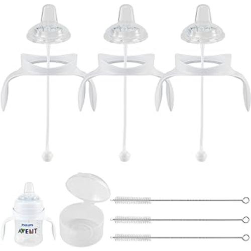 Sippy Cup Soft Conversion Kit for Philips Avent Anti-Colic Baby Bottle, Toddler Transition Kit with Silicone Sippy Spout Nipple, Weighted Straw, Bottle Handle, Cleaning Brush, 3-Pack