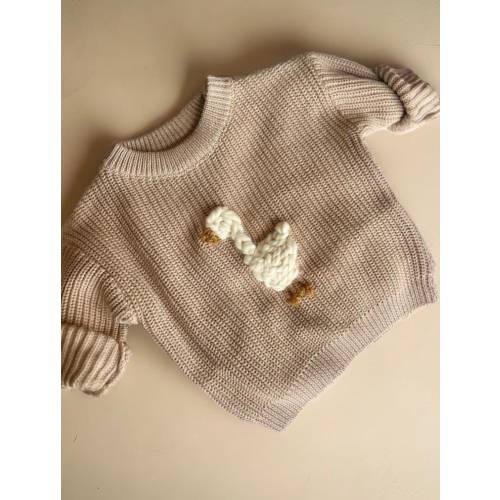 Embroidered Goose Newborn Sweater | Birth Pregnancy Hospital Announcement | Personalized Infant Knit | Baby Shower Gift | Hand Embroidery