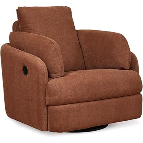 Signature Design by Ashley Modmax Contemporary Press-Back Swivel Glider Rocker Recliner with Machine Washable Cover, Hidden Storage Compartments and 2 Bolster Pillows, Orange
