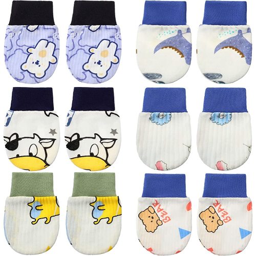 6 Pairs Newborn Baby Mittens No Scratch Gloves Infant Toddler Anti Scratch Essentials Unisex Cotton for 3-9 Months Girls Boys(Classic Colors, Thin)