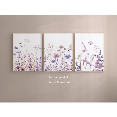 Purple Wildflower Nursery Wall Art set of 3 : Lavender Floral Prints for Girl's Room Decor - Purple Wildflower Border| I Digital Download