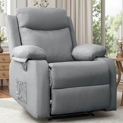 Recliner Chair, Small Recliners for Small Spaces, Manual Recliner with Cup Holders and Side Pockets, Reclining Chair, Chairs for Living Room, Bedroom, Nursery, Lightgrey
