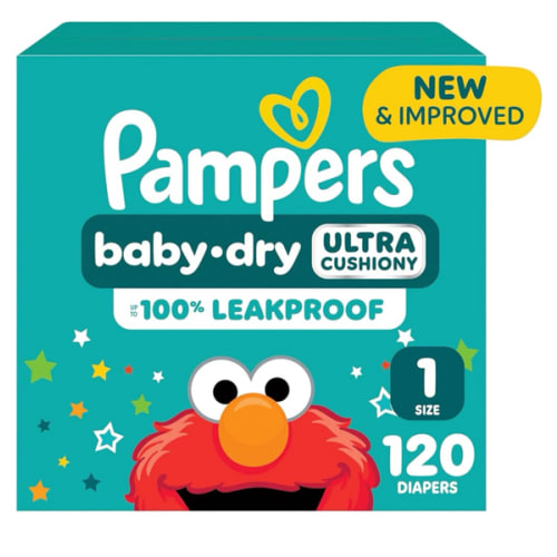 Pampers Diapers - Baby Dry - Size 1, 120 Count, Absorbent Disposable Infant Diaper (Packaging May Vary)