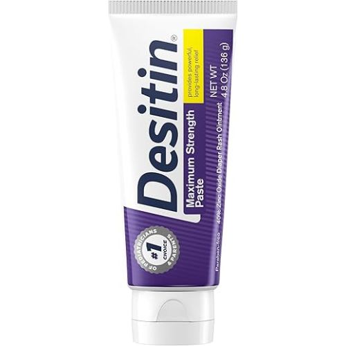 Desitin Maximum Strength Baby Diaper Rash Cream, 40% Zinc Oxide, Hypoallergenic No Added Parabens & Dyes, Protects & Relieves Baby’s Skin for Up to 12 Hours, Prevents Diaper Rash, 4.8 oz Tube