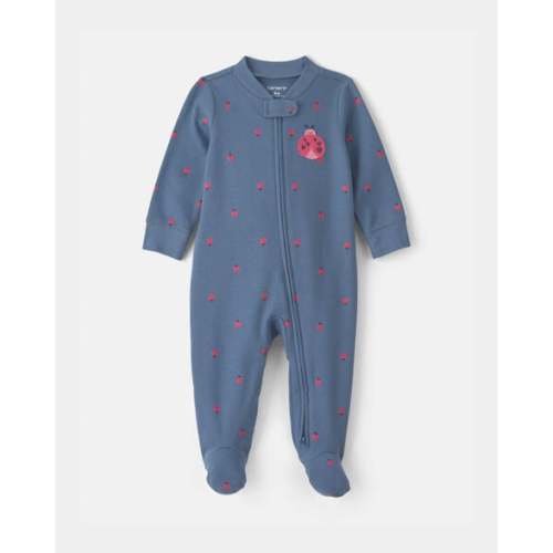 Baby Girl Ladybug 100% Cotton 2-Way Zip Sleep & Play Pajamas - Blue | Carter's