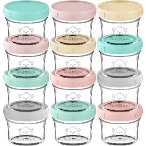 12pk Prep Baby Food Storage Containers, 4 oz Leak-Proof, BPA Free Glass Baby Food Jars for Feeding, Color: Pastels