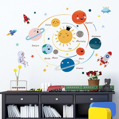 Wall Decals Stickers for Boys Room, Space Planet Wall Decals for Bedroom (35.4 x 11.8 in)