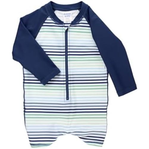 RUGGEDBUTTS Baby/Toddler Boy Swimsuit, One Piece Zipper Rash Guard Sunsuit with UPF 50+ Sun Protection