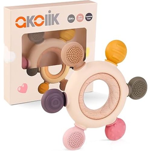 akolik Teething Toys for Babies, Baby Teethers Toy Teething Ring Silicone, Grasping Teething Toy, BPA Free Teething Newborn Accessories for Baby 0 3 6 9 12 18 Months