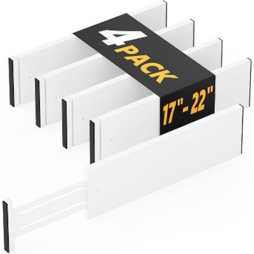 Set of 4 Bamboo Drawer Adjustable Drawer Dividers, 4.65” High, Expandable Organizers for Clothing (17-22" Sizes) - SpaceAid®