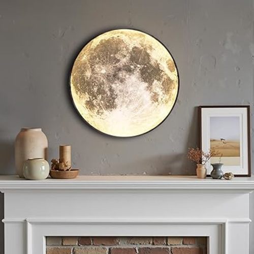 Dimmable Moon Wall Light 12 inch Wall Lights with Remote Control Plug-in Modern LED Light, 15W Black Wall Lamp Indoor Wall Mounted Ceiling Light Fixture for Bedroom Living Room Corridor