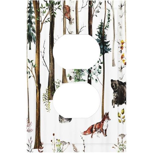 Forest Animal Light Switch Plate Cover Deer Fox Wildlife Decorative Duplex Outlet Covers Wall Plate Electrical Switchplate for Farmhouse Country Home Decorate Faceplate