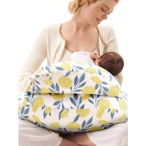 Momcozy breastfeeding Nursing Pillow lemon whisper pattern Yellow & Blie New