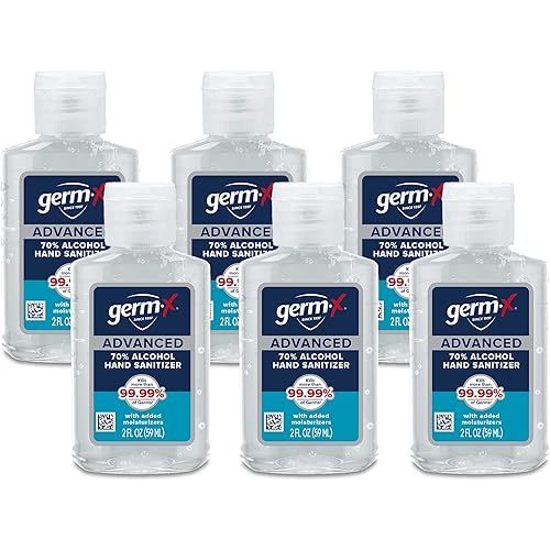 Germ-X Advanced Hand Sanitizer, Non-Drying Moisturizing Clear Gel, Instant and No Rinse Formula, Mini Travel Size for On-The-Go, 2 Fl Oz (Pack of 6)