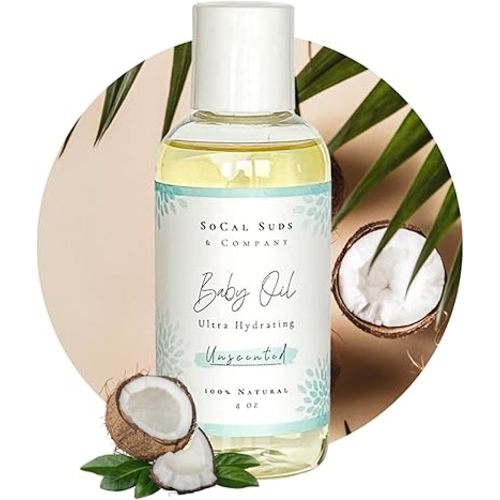 SoCal Suds & Company - Natural & Organic Baby Oil - Newborn Essentials - Gentle Moisturizing Nourishing Oil for Delicate Tender Skin - Vitamin-Enriched with Jojoba and Sunflower Oils - Unscented, 4oz