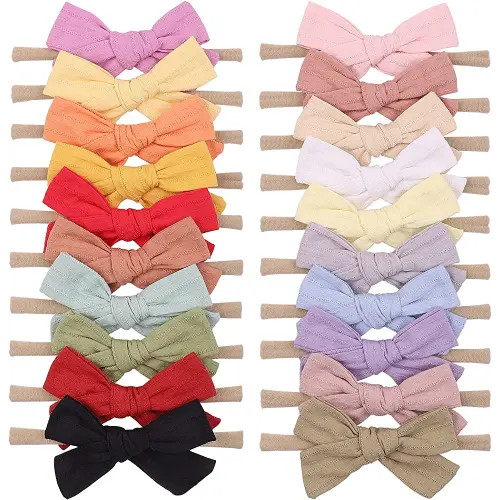 20pcs Baby Girls Cotton Hair Bows Headbands Nylon Hair Bands Elastic Hair Accessories for Newborn Kids Infants Toddlers