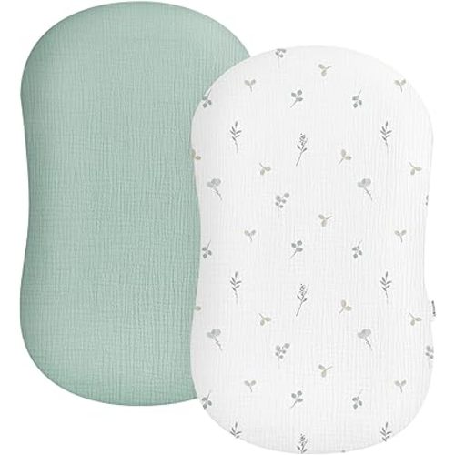 Muslin Baby Lounger Cover 2 Pack, Soft Breathable Newborn Lounger Pillow Cover for Boys Girls Infant