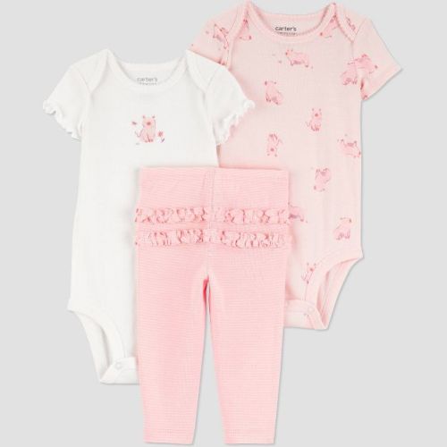 Carter's Just One You® Baby Girls' 3pc Farm Pigs Short Sleeve Bodysuits and Ruffle Leggings Set - Pink 12M