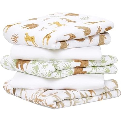 aden + anais Essentials Musy Squares, 100% Cotton Muslin, Lightweight and Beathable Diaper Bag Essential, 5 Pack, Tanzania