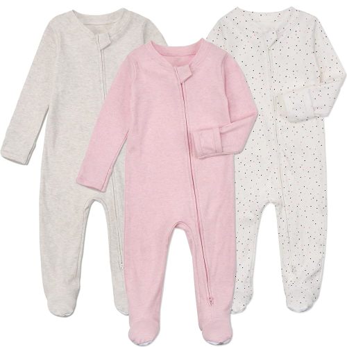 Aablexema Baby Footie Pajamas with Mittens - 3Pcs Infant Footed Sleeper Cotton Sleepwear Outfits