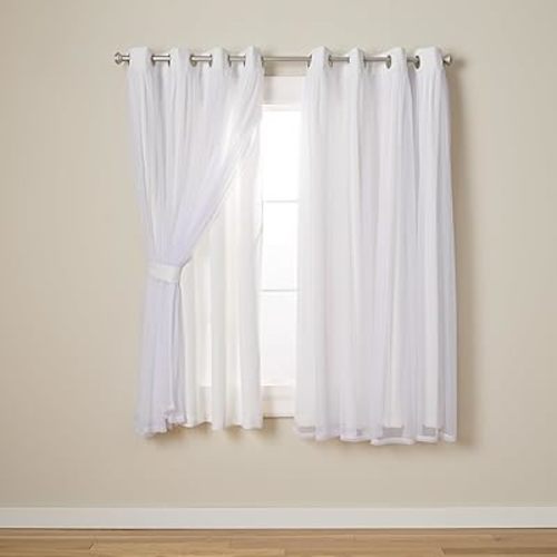 TOWN & COUNTRY LUXE Talia Double Layer Indoor Curtains, Sheer and Room Darkening Blackout, Grommet Top, Energy Efficient, 2-Pack Set, 52"x63", Winter White