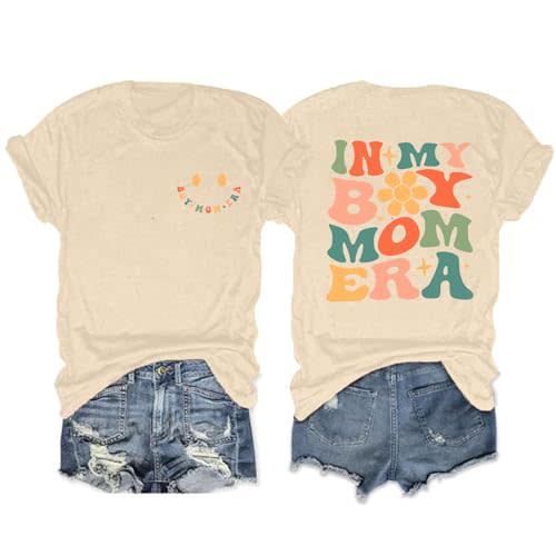 Werbavi in My Boy Mom Era Shirt Graphic Tees for Women Funny Tshirts Adult Humor T-Shirt Aesthetic Shirt Cotton Crewneck Tops