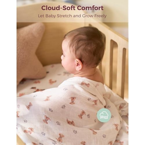 Momcozy Muslin Best Wishes Swaddle Blankets, Ultra Soft Neutral Registry Essentials, Starlit Paws & Bunny Hops, Breathable Large 47'' x 47'' Newborn Boys Girls Receiving Blanket