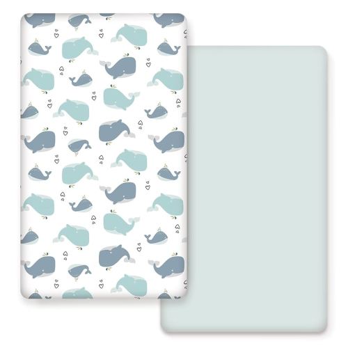 Stretchy Ultra Soft Jersey Knit Fitted Crib Sheets Set 2 Pack,Fits All Standard Crib Mattress Pads, Lovely Whale for Girls and Boys