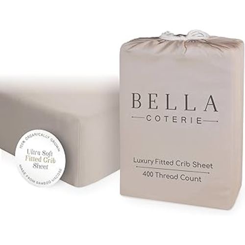 Bella Coterie Luxury Bamboo Viscose Crib Sheet | Organically Grown | Ultra Soft | Cooling for Better Sleep | Deep Pocket Fitted Sheet for Crib & Toddler Mattress | 100% Organically Grown [Dune]