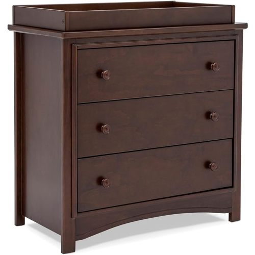 Delta Children Perry 3 Drawer Dresser with Changing Top and Interlocking Drawers, Walnut Espresso