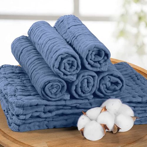 Yoofoss Muslin Burp Cloths for Baby 10 Pack 100% Cotton Baby Washcloths for Boys Girls Large 20''X10'' Super Soft and Absorbent Dark Blue