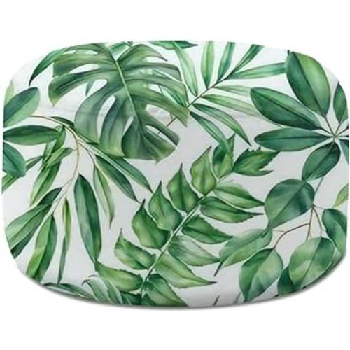 Round Pouf Ottoman Jungle palm leaves tropical leaf white watercolor botanical Seamless Foot Stool Foot Rest Floor Stool Bean Bag Chair Cotton Linen Removable Indoor Outdoor for Living Room Bedroom