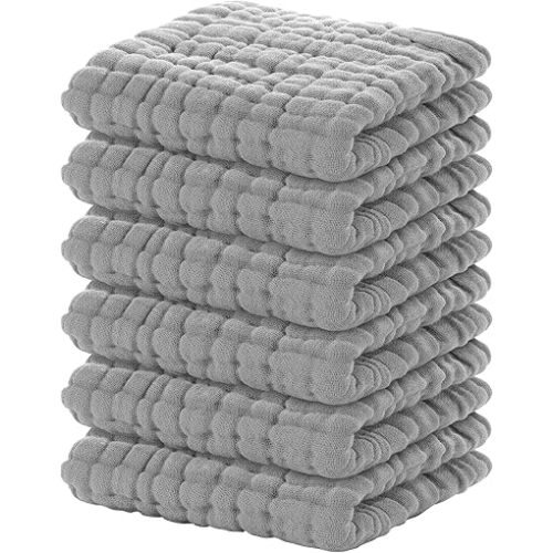 Yoofoss Muslin Baby Washcloths 100% Cotton Face Towels 6 Pack Wash Cloths for Baby 12x12in Soft and Absorbent Baby Wipes (Grey)