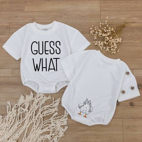 Guess What Chicken Butt Baby Romper, Funny Baby Bodysuit, Baby Shower Gift, Gender Neutral Baby Gift, Rae Dunn, Double Sided romper