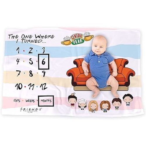 LOGOVISION Friends Baby Milestone Blanket, 36"x58" Central Perk Couch, Unisex for Baby Boy and Girl