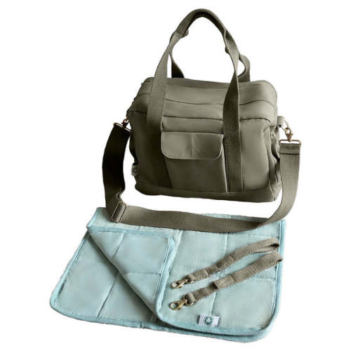 Kamouraska GOTS-Certified Organic Canvas Diaper Bag in Olive Exterior - Dera Design