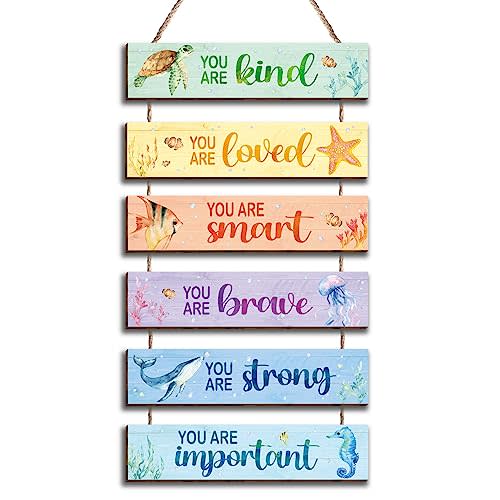 Kadiak 6 Pcs Ocean Decor Kids Room Decor Hanging Plaque Sign, Watercolor Ocean Inspirational Positive Quotes Wall Art Decor for Teens Children Bedroom Princess Toddler Room Nursery Dorm-12