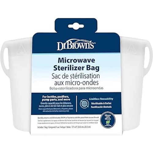 Dr. Brown’s 100% Silicone Microwave Steam Sterilizer Bag for Baby Bottles, Breast Pump Parts & Other Toddler Accessories, Reusable Sterilizing Bag - Packaging May Vary