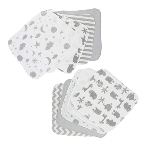 Spasilk Washcloth Wipes Set for Newborn Boys and Girls, Soft Terry Washcloth Set, Pack of 10, Gray Celestial - 10 Count (Pack of 1) - Grey Celestial