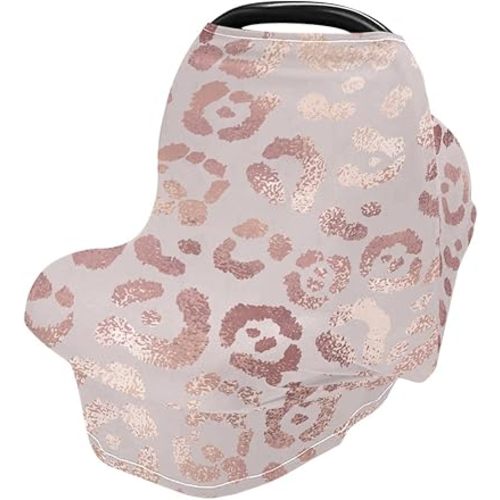 Leopard Print Cheetah Rose Gold Nursing Cover Breastfeeding Scarf, Car Seat Covers for Babies Infant Stretchy Soft Breathable Multi-Use Cover Ups, Gift for Boys Girls