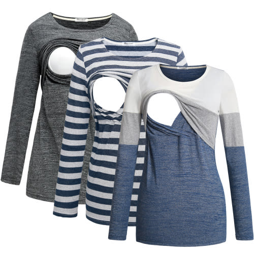 Bearsland Female Long Sleeve Maternity Nursing Top Breastfeeding Shirts 3-Pack