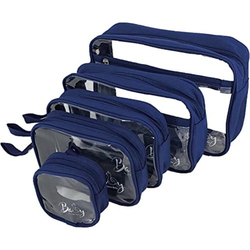 5 Piece Diaper Bag Organizer Pouch Set, Clear with Straps and Pacifier Case - Navy