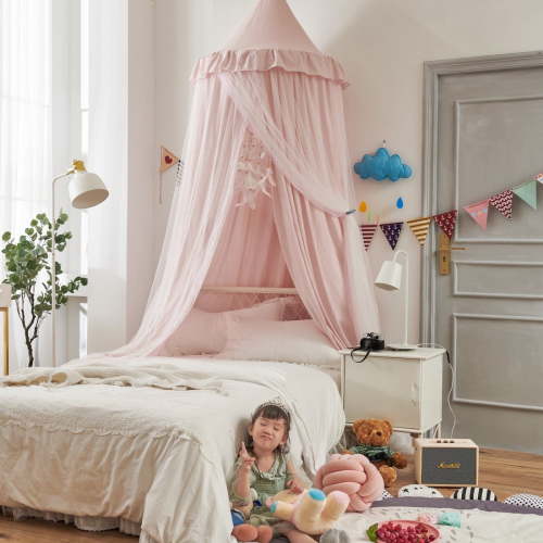 Kids Baby Bed Canopy Mosquito Net Princess Bedcover Lace Bed Curtain Bedding Dome Cribs Room Decor,White Unisex